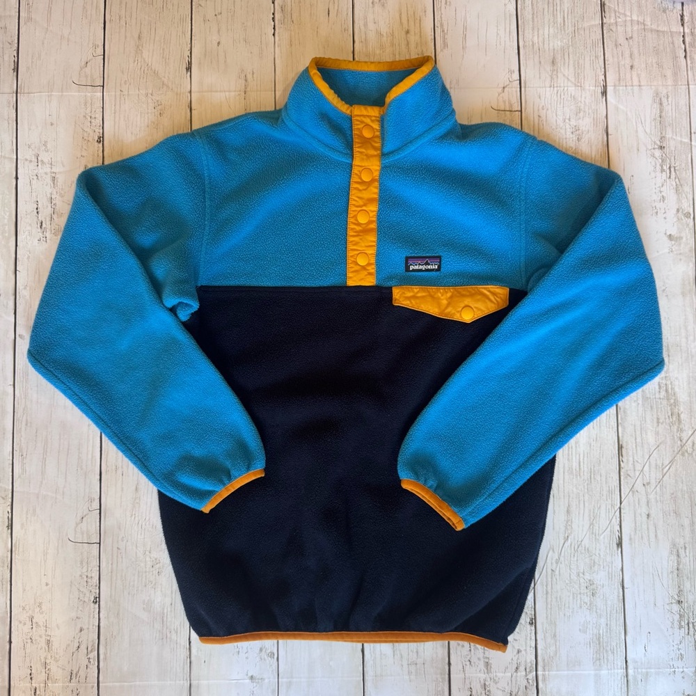 Patagonia Synchilla Snap T Fleece Pullover Colorblock Blue Orange Youth M 10